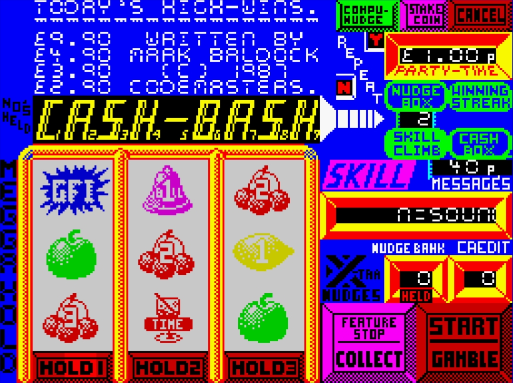 Fruit Machine Simulator - ZX Spectrum game screenshot (1987) by Code Masters